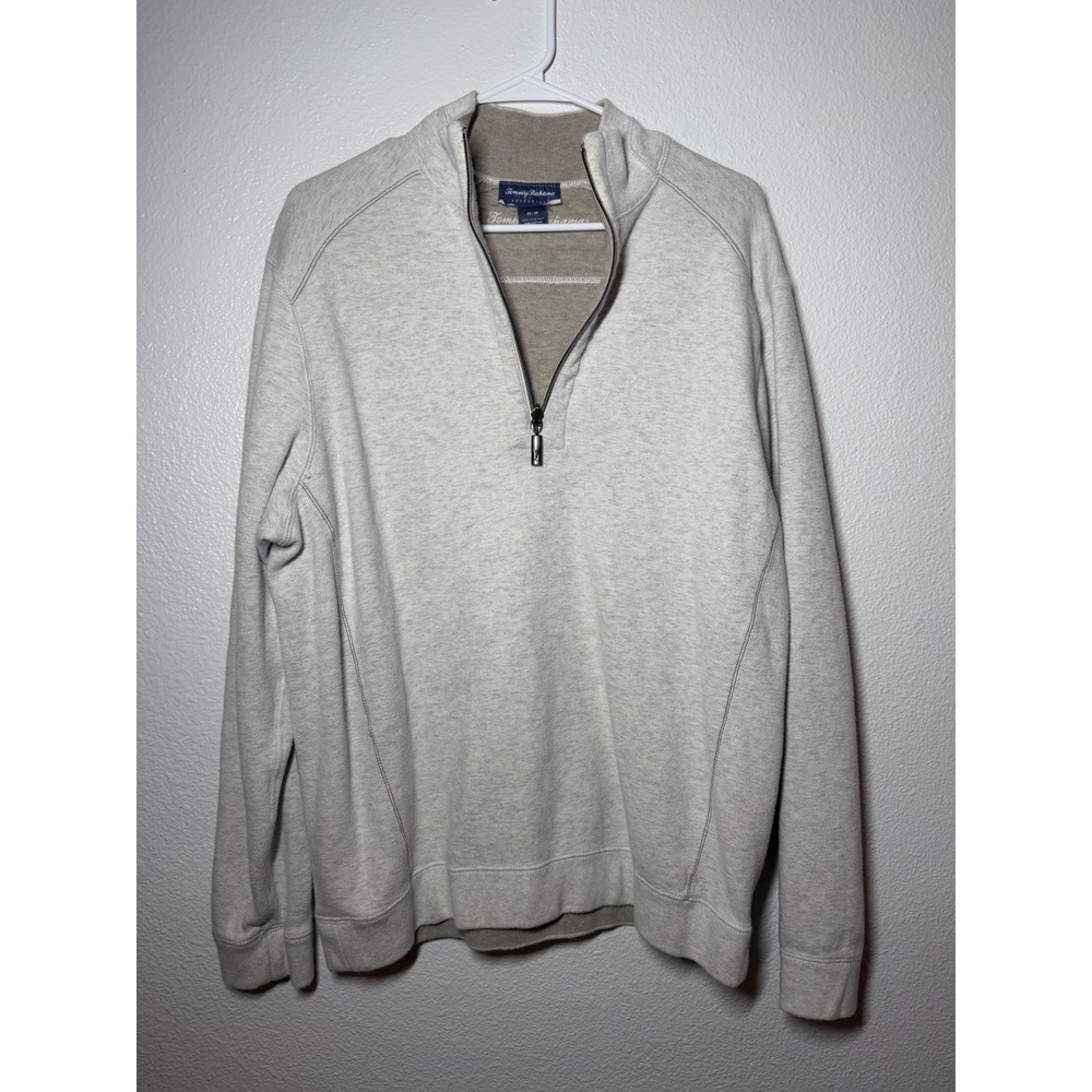 Tommy Bahama Mens Reversible Quarter Zip Pullover Sweater Gray Cotton Medium